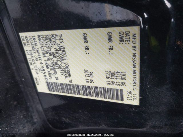 1N4AL3AP4FC438560 Nissan Altima 2.5/2.5 S/2.5 Sl/2.5 Sv