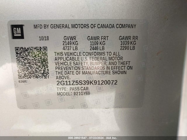 Chevrolet IMPALA LT 2019 2G11Z5S39K9120072 Image 9