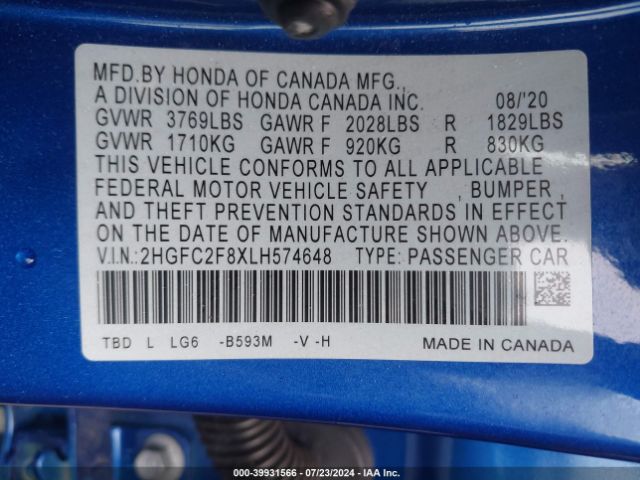 2HGFC2F8XLH574648 Honda Civic Sport