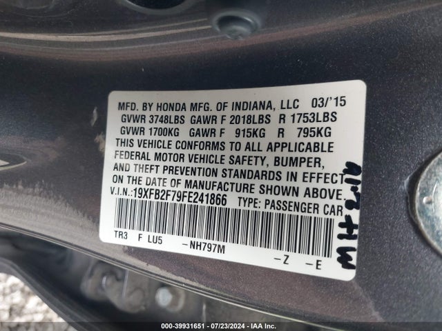 19XFB2F79FE241866 Honda CIVIC SE