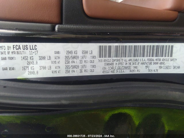 1C4RJFJG6JC200531 Jeep Grand Cherokee Summit 4x4