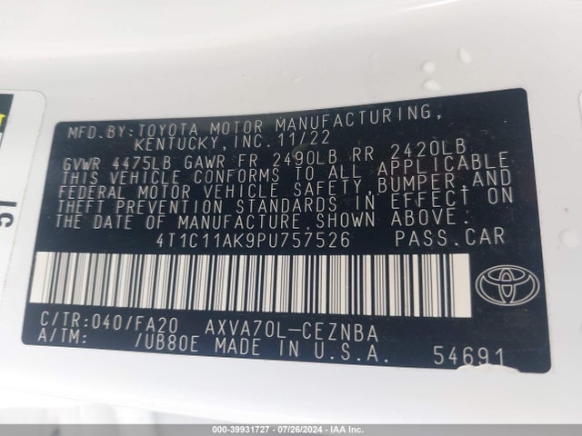 Toyota CAMRY LE 2023 4T1C11AK9PU757526 Image 9
