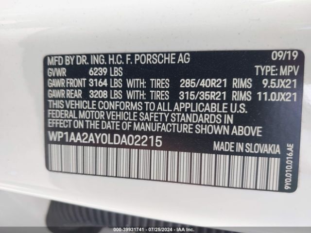 WP1AA2AY0LDA02215 Porsche Cayenne