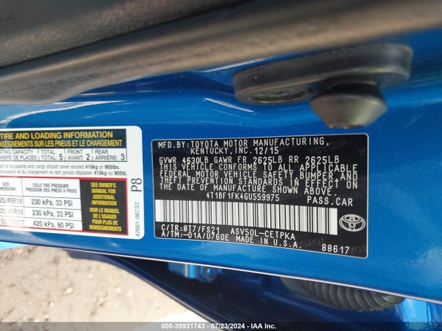 Toyota CAMRY SE 2016 4T1BF1FK4GU559975 Image 9