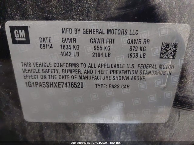 1G1PA5SHXE7476520 Chevrolet Cruze Ls Auto
