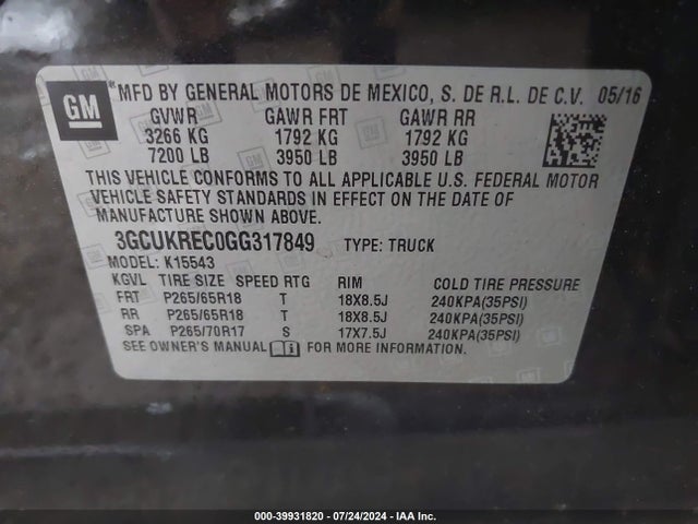 Chevrolet Silverado 1500 2lt 2016 3GCUKREC0GG317849 Image 9