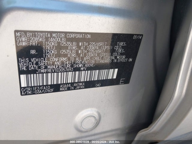 Toyota Rav4 Xle 2014 JTMRFREV1ED057693 Image 9
