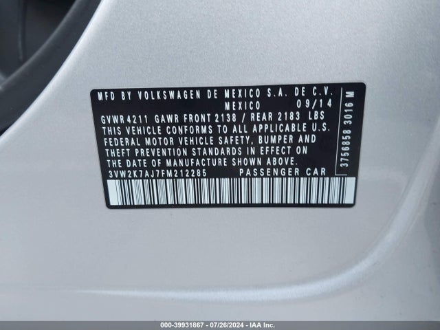 3VW2K7AJ7FM212285 Volkswagen Jetta 2.0l S