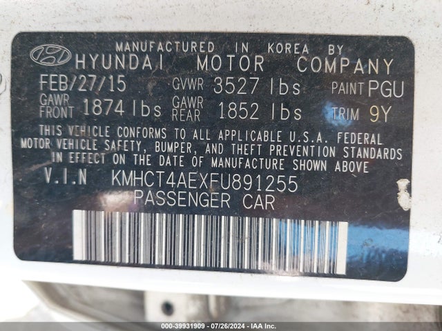 Hyundai ACCENT GLS 2015 KMHCT4AEXFU891255 Image 9