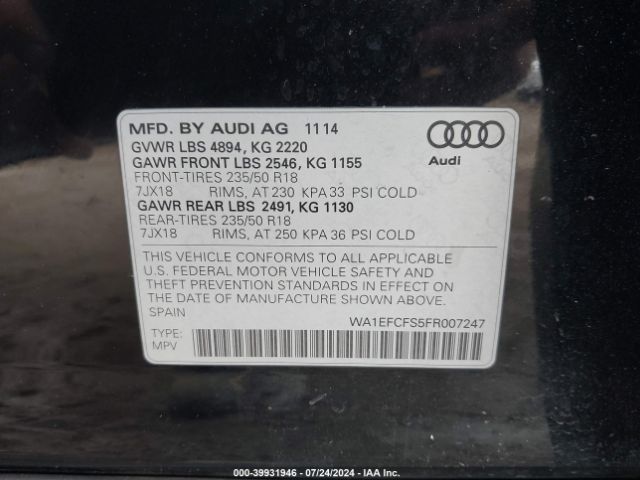 WA1EFCFS5FR007247 Audi Q3 2.0t Premium Plus