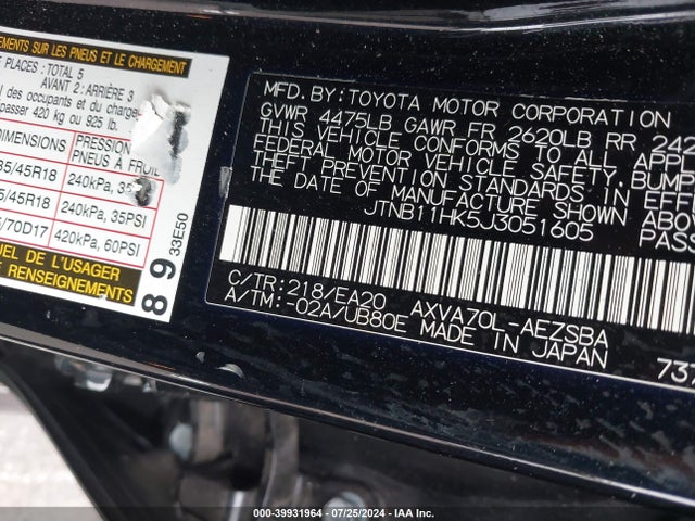Toyota CAMRY SE 2018 JTNB11HK5J3051605 Image 9