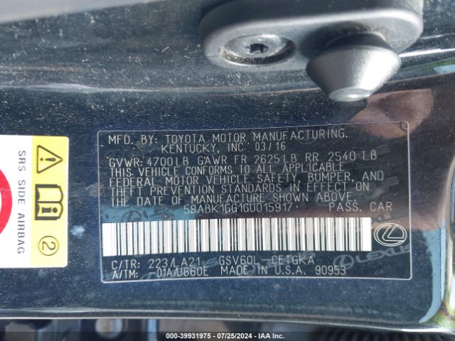 2016 LEXUS ES 350 58ABK1GG1GU015917 Photo 8