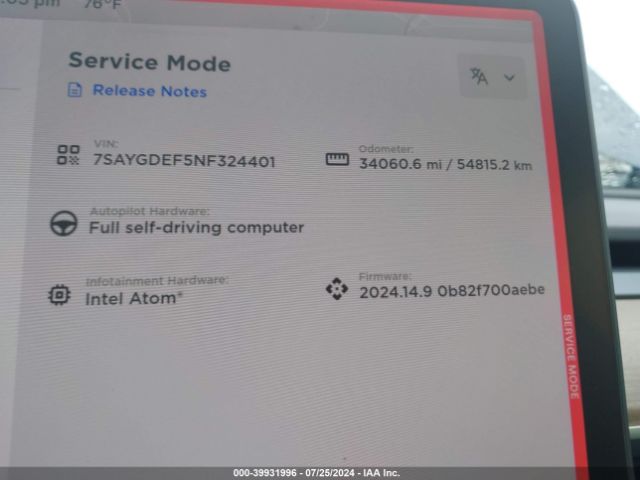 7SAYGDEF5NF324401 Tesla Model Y Performance Dual Motor All-wheel Drive