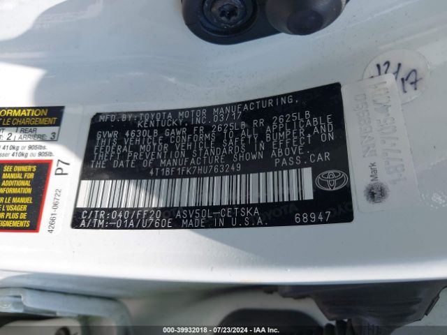 4T1BF1FK7HU763249 Toyota CAMRY SE