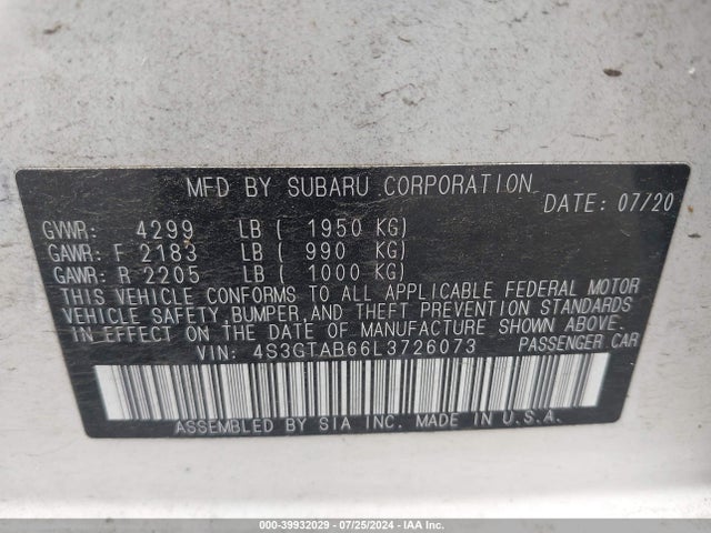 4S3GTAB66L3726073 Subaru Impreza 5-door