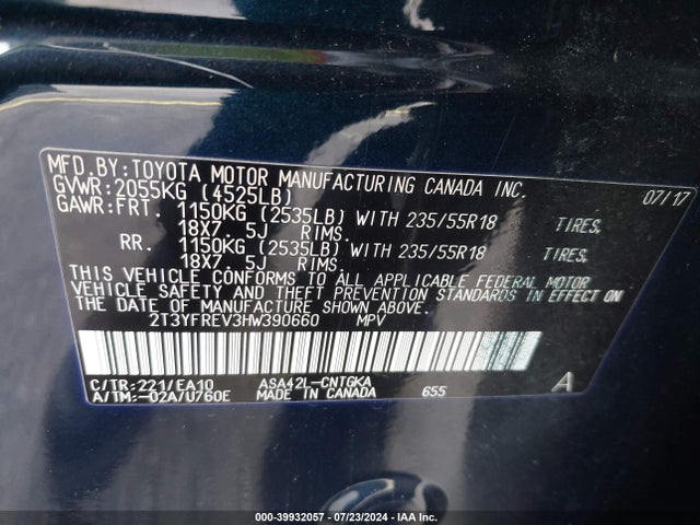 2T3YFREV3HW390660 Toyota Rav4 Platinum