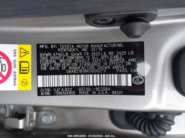 58ABZ1B16KU026273 Lexus Es 350 Luxury