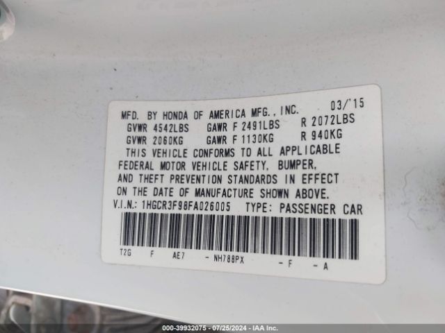 1HGCR3F98FA026005 Honda Accord Touring