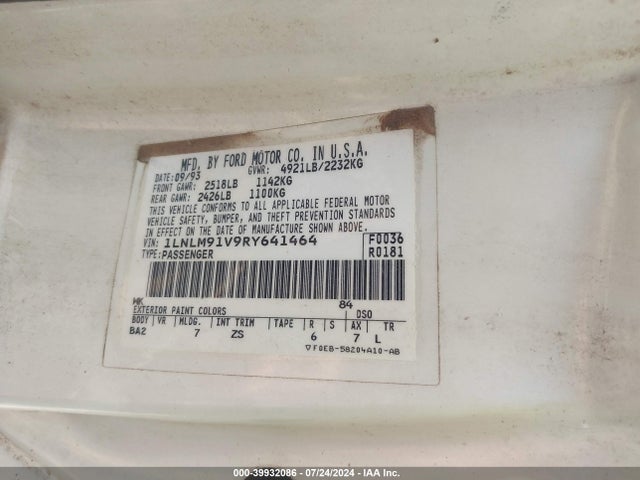 39932086 :رقم المزاد ، 1LNLM91V9RY641464 vin ، 1994 Lincoln Mark Viii مزاد بيع
