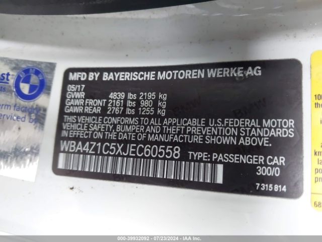 WBA4Z1C5XJEC60558 BMW 430I