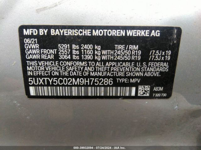 5UXTY5C02M9H75286 BMW X3 Xdrive30i