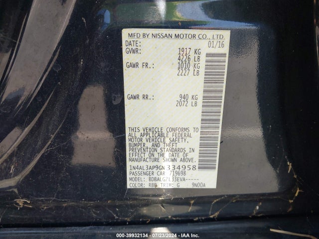 Nissan Altima 2.5 S 2016 1N4AL3AP9GN334958 Image 9