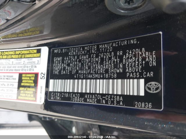 4T1G11AK5MU418758 Toyota CAMRY SE