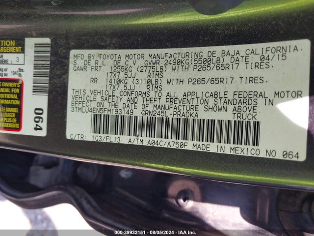 Toyota Tacoma Base V6 2015 3TMLU4EN5FM193149 Image 9
