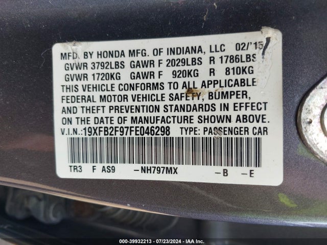 Honda Civic Ex-l 2015 19XFB2F97FE046298 Image 9