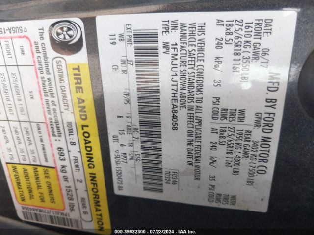 1FMJU1JT7HEA84058 Ford Expedition Xlt