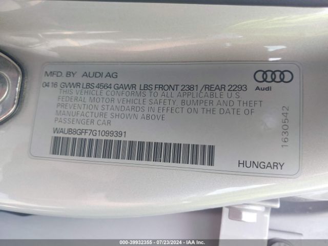 WAUB8GFF7G1099391 Audi A3 2.0t Premium
