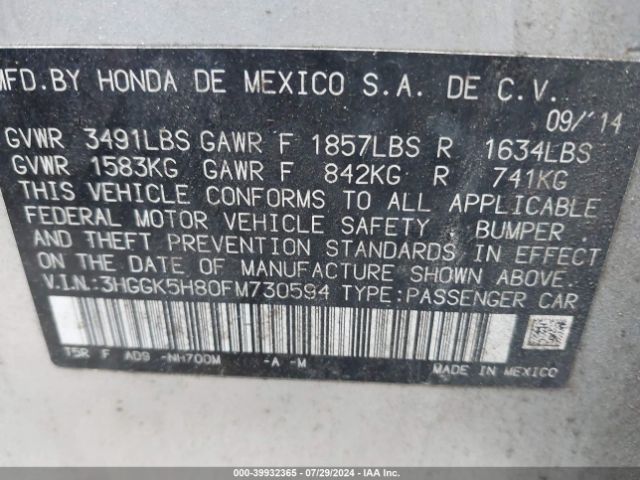 3HGGK5H80FM730594 Honda Fit Ex/ex-l