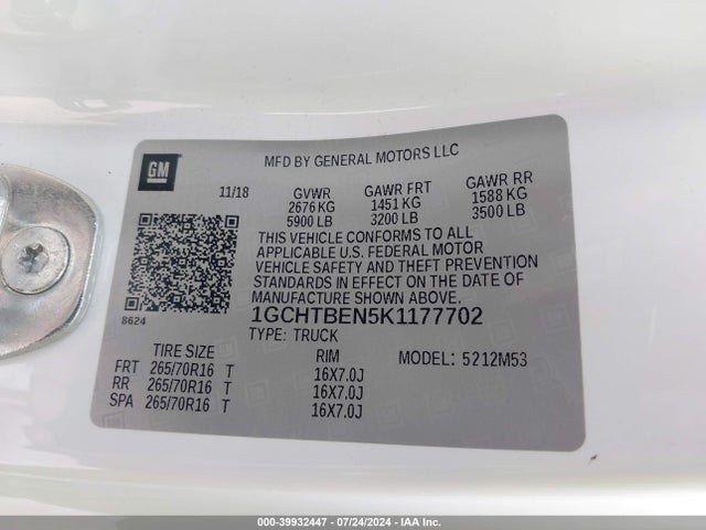 Chevrolet Colorado Wt 2019 1GCHTBEN5K1177702 Image 9