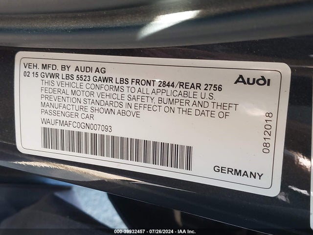 WAUFMAFC0GN007093 Audi A6 3.0 Tdi Premium Plus