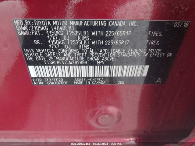 2T3RFREV7JW792899 Toyota Rav4 Xle