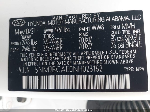 Hyundai TUCSON SEL 2022 5NMJBCAE0NH023182 Image 9