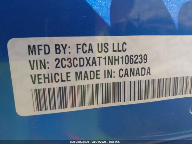 2C3CDXAT1NH106239 Dodge Charger Police Rwd