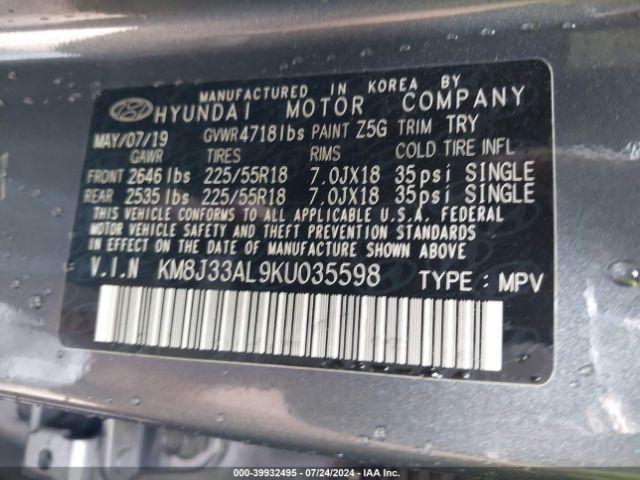 KM8J33AL9KU035598 Hyundai Tucson Ultimate