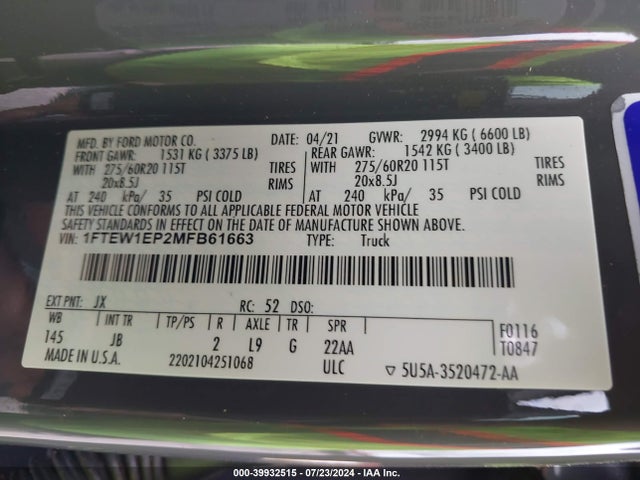 Ford F-150 Xl 2021 1FTEW1EP2MFB61663 Image 9