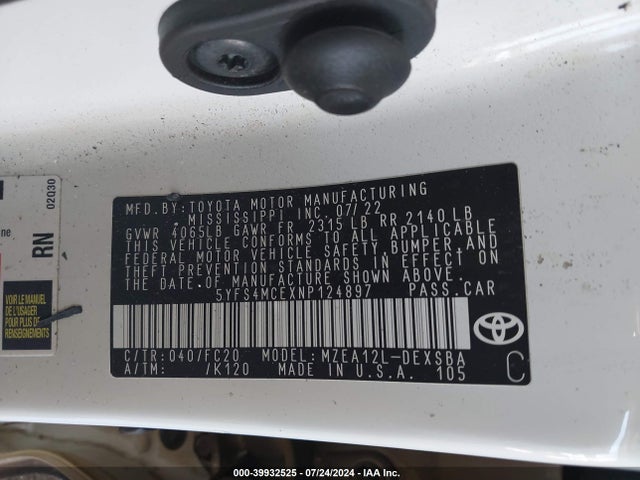 Toyota COROLLA SE 2022 5YFS4MCEXNP124897 Image 9