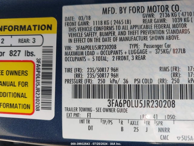 Ford Fusion Hybrid Se 2018 3FA6P0LU5JR230208 Image 9