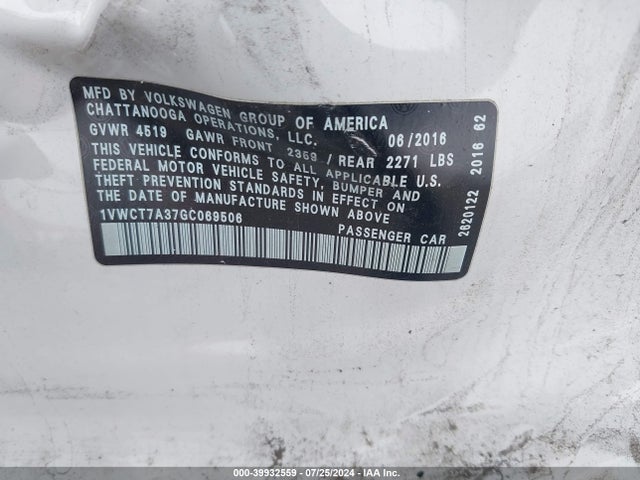 1VWCT7A37GC069506 Volkswagen Passat