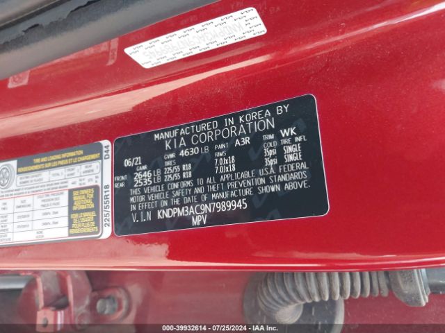 KNDPM3AC9N7989945 KIA Sportage Lx