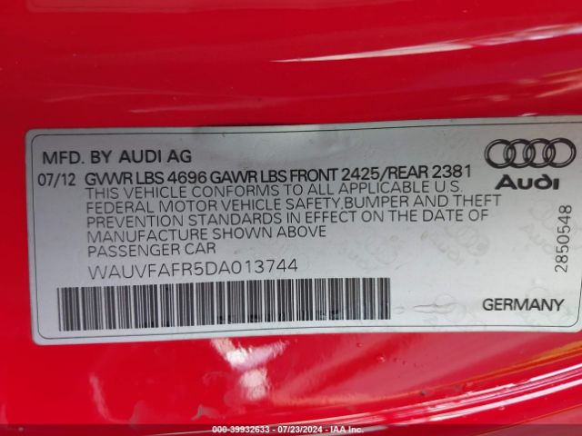 2013 AUDI A5 WAUVFAFR5DA013744 Photo 8