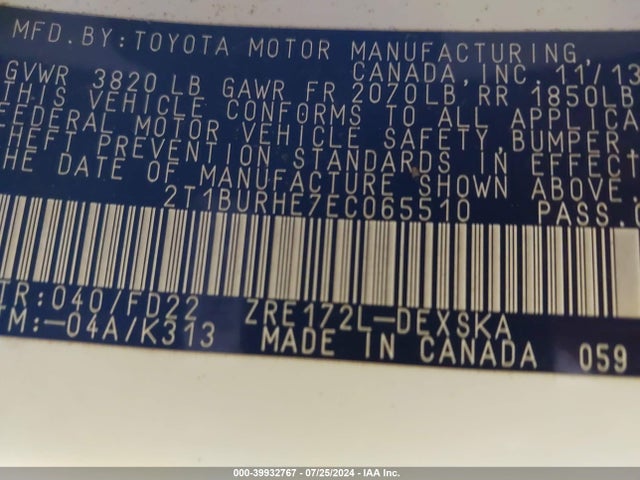 Toyota Corolla S Plus 2014 2T1BURHE7EC065510 Image 9