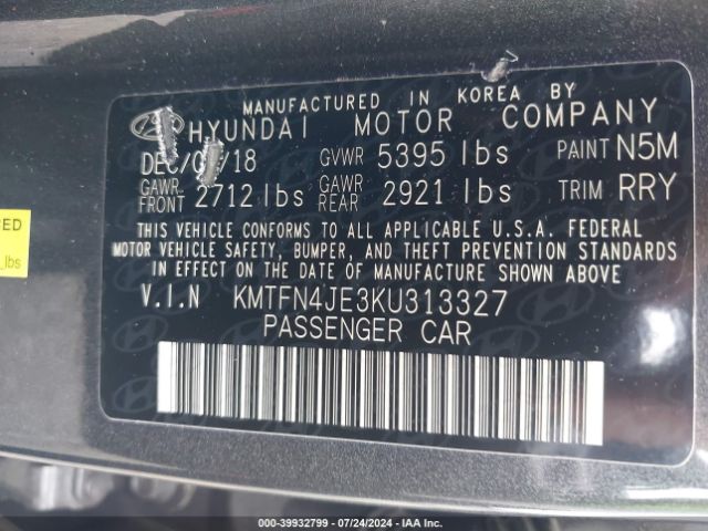 KMTFN4JE3KU313327 Genesis G80 3.8