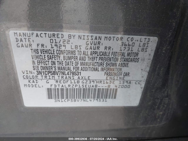 Nissan Kicks S Xtronic Cvt 2022 3N1CP5BV7NL479531 Image 9