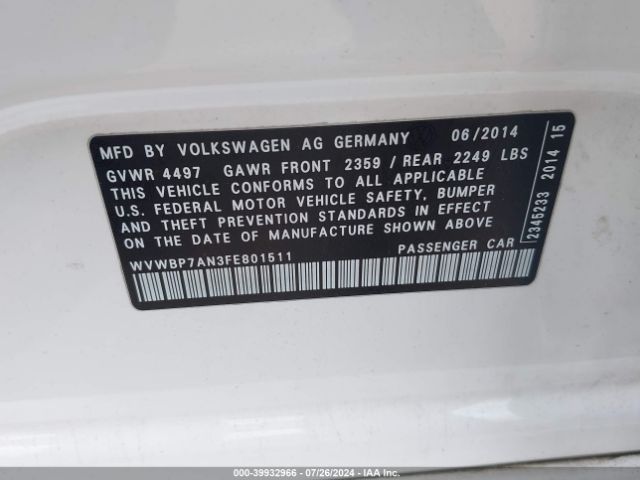WVWBP7AN3FE801511 Volkswagen Cc 2.0t R-line