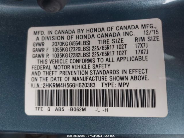 2HKRM4H56GH620383 Honda CR-V EX