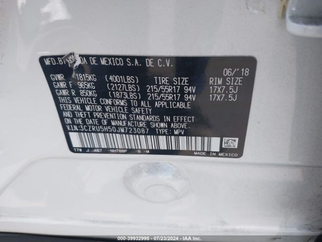 3CZRU5H50JM723087 Honda HR-V EX